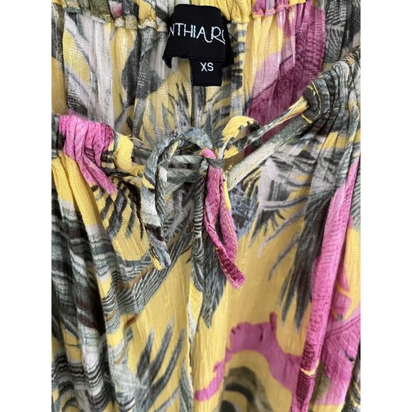 Cynthia Rowley Women Teen XS Mini Dress Tropical Off On Shoulder Boho Flowy - Picture 3 of 6